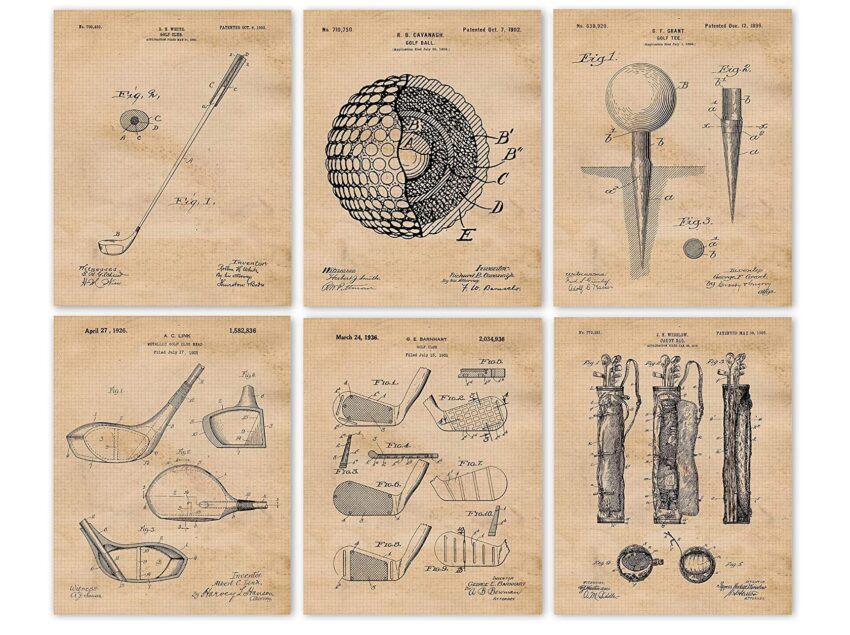 Set of Six Vintage Golf Patent Prints 2